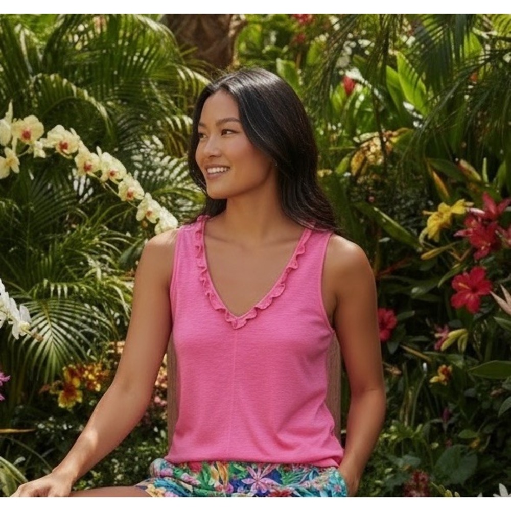 Lilly Pulitzer Gigi Ruffle Tank Top Water Pink Size XS Shirt Sleeveless Blouse - Picture 4 of 8